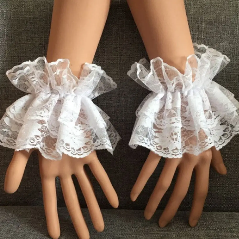 Lolita Hand Sleeve Detachable Sleeves Cuffs Ruffles Solid Color Lace Wrist Cuffs Floral Elastic Lace Sleeve Gloves