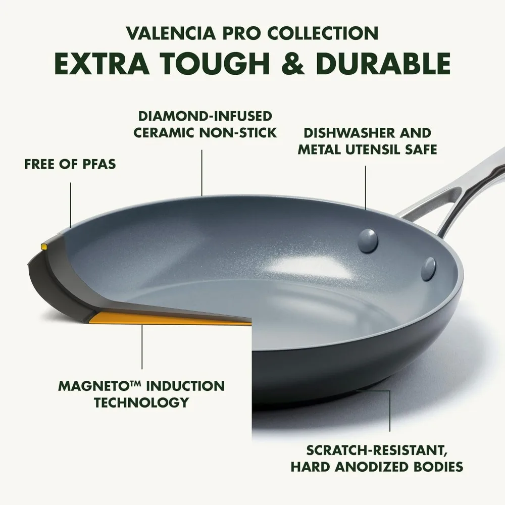 Valencia Pro Hard Anodized Ceramic Nonstick 8" Frying Pan, PFAS-Free, Induction & Dishwasher Safe, Gray