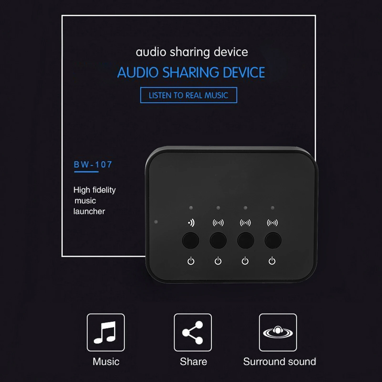 3.5mm有線/無線ステレオBluetooth 4.0オーディオアダプター、音楽共有デバイス、1入力3出力オーディオBluetoothアダプター、3.5mmスプリッター