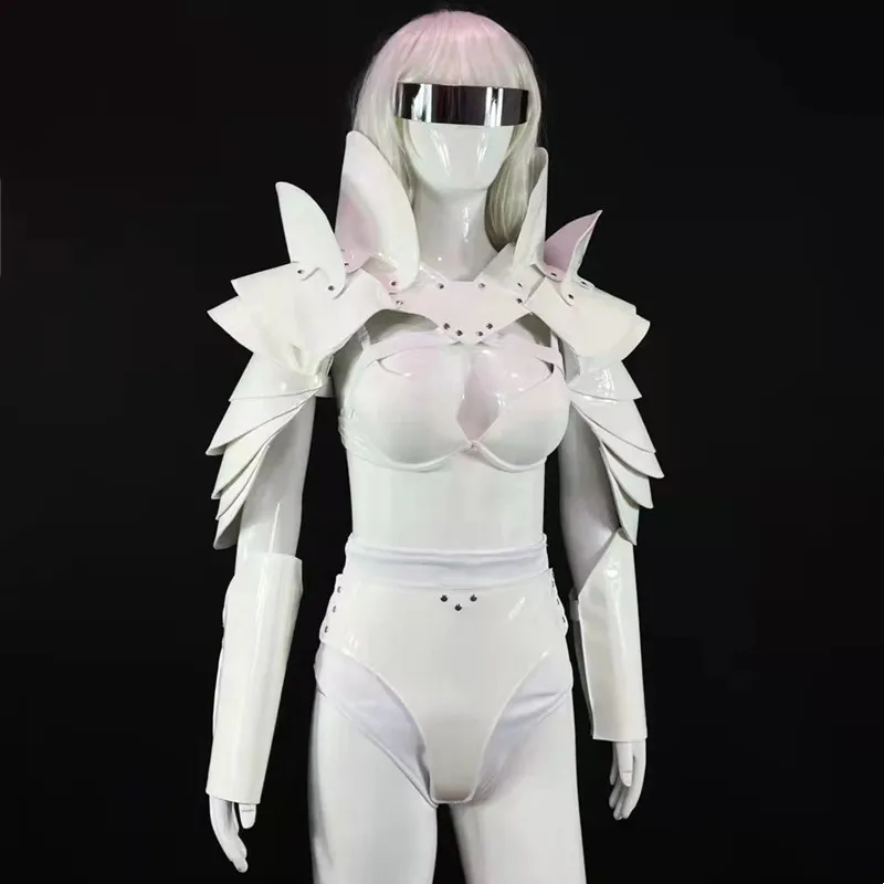 

Nightclub Bar White Armor Bikini Dance Costume Women Leading Dancer Sexy Stage Wear Club Party Show Performance Clothes