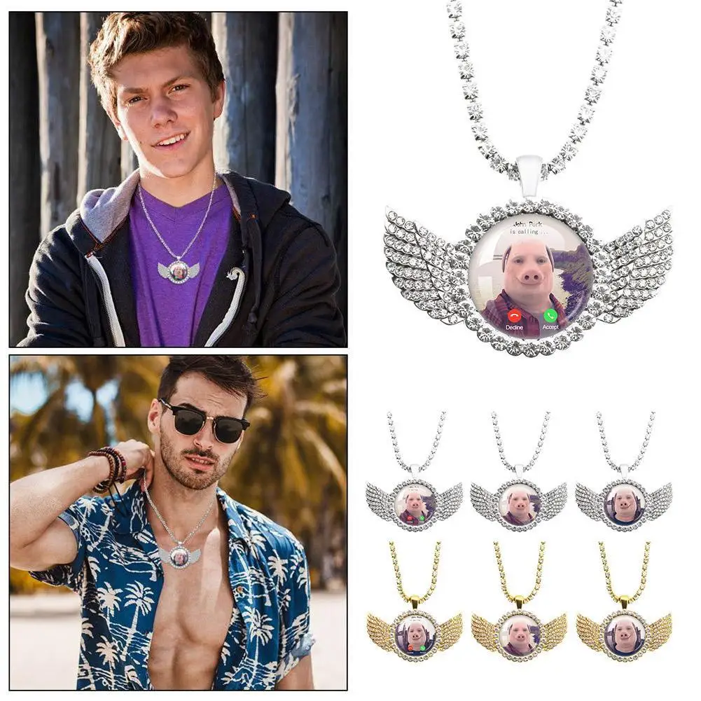Nuevo regalo para John Pork está llamando respuesta llamada teléfono Humor divertido amante de los cerdos gráfico la luna collar alas de Ángel colgante collar