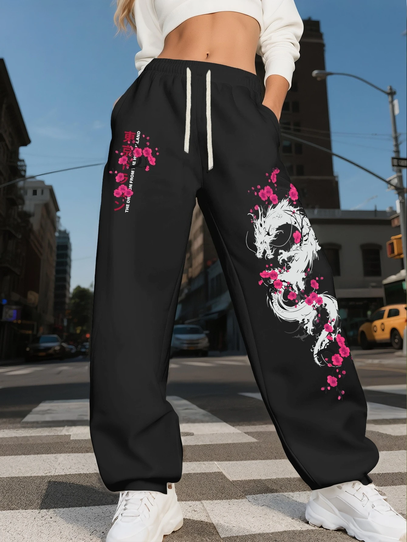 

Брюки свободного кроя с 3D-принтом в стиле Харадзюку, коллекция «Лимитированная серия Весна 2026», с японским принтом «Дракон» (Токио)