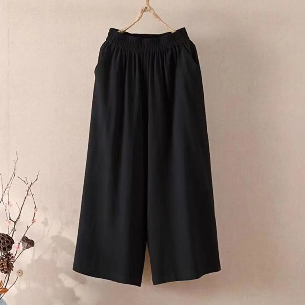 

Solid Color Pants Elastic Waist Casual Pants Stylish Women's Cropped Pants with Elastic Waist Wide Leg Solid Color Casual for A