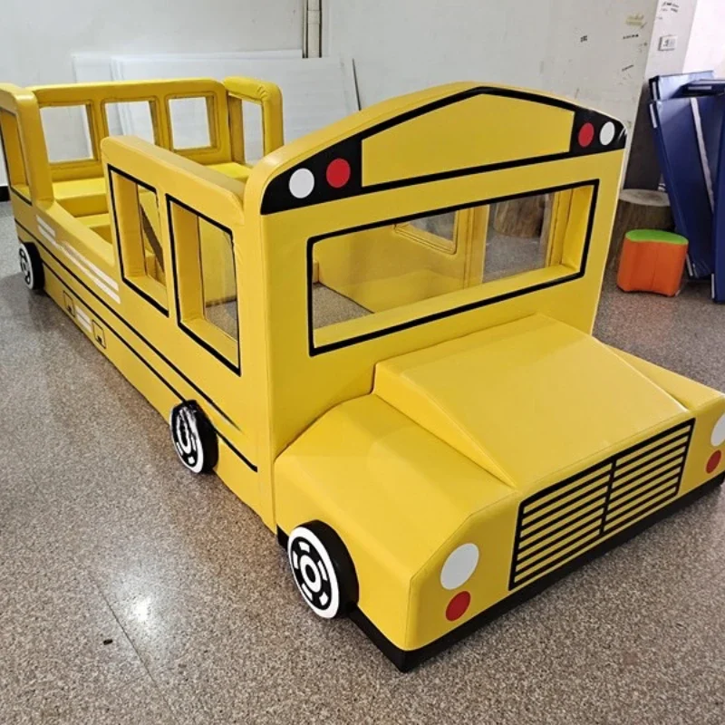 Hot yellow school bus for indoor playground kid play cafe ball pit slide ball pit for school soft play party soft play equipment