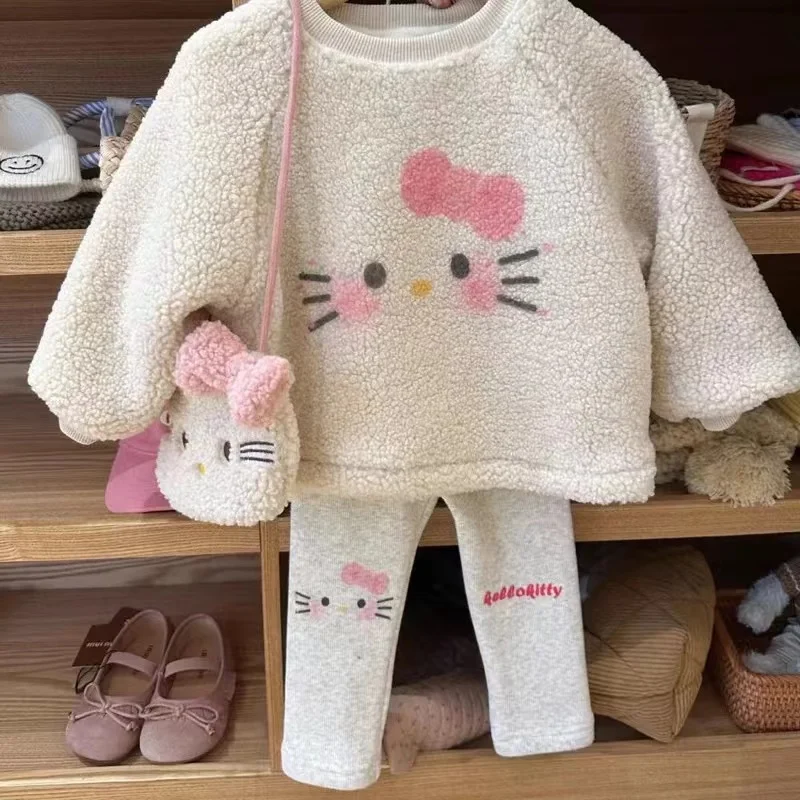 

Girl's Sweet Sets Winter Children Kids Infants Lovely Cartoon Plush Velvet Bag +Coat +Leggings Suit Outfits Kids Girls