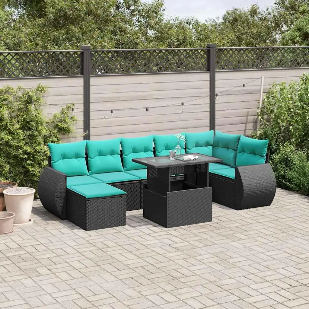 

8 Piece Outdoor Patio Sofa Set with Cushions Black Rattan Garden Furniture