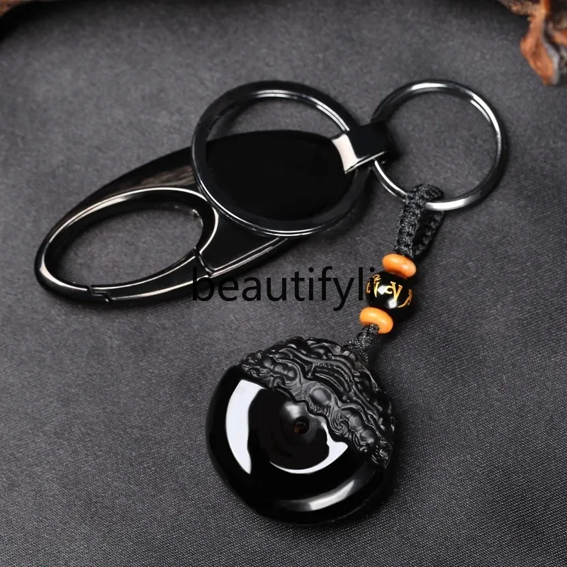 Obsidian Pixiu keychain Year of the Rabbit car pendant car key chain safety buckle simple and creative