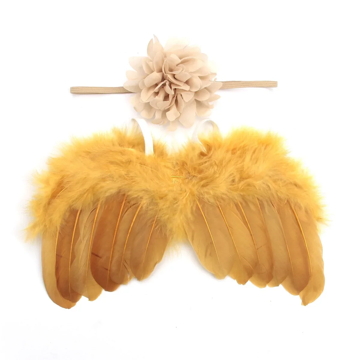 New 2pcs/set Soft Angel Feather Wing with Chiffon Flower Headband for Baby Girls Photo Props Newborn Birthday Party Decor Gifts