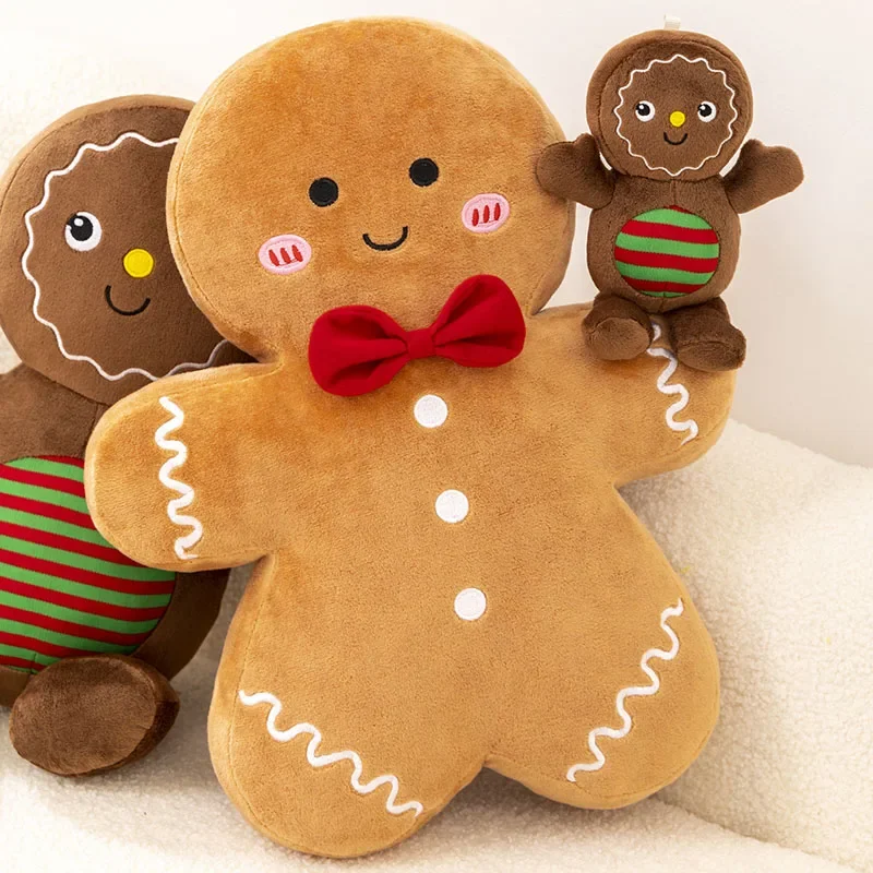 Cute Ginger Bread Plush Toy Stuffed Caramel Chocolate Gingerbread Man Cushion Christmas Tree House Bow Ring Decor Xmas Deer