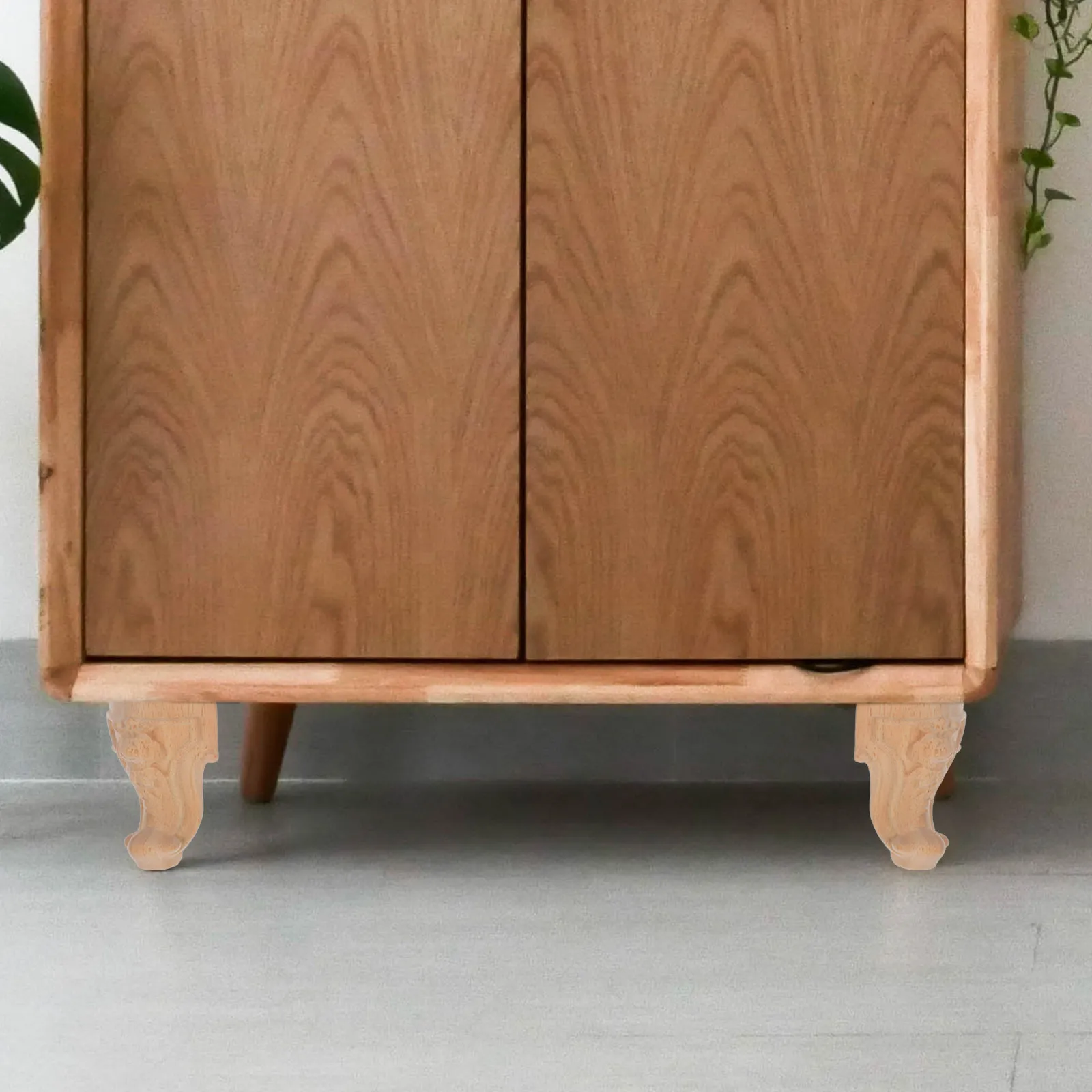 4pcs Carved Rubberwood Furniture Legs for Table, Sturdy Wooden Replacement Legs for Dining, Living & Office