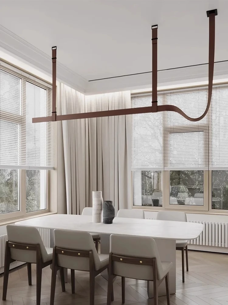 

Французские современные минималистичные кожаные подвесные светильники с элегантной текстурой, светодиодные лампы с регулируемой яркостью для столовой, острова стола