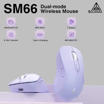 SOLAKAKA SM66 Silent Dual Mode Mouse รองรับบลูทูธ 2.4G ไร้สายน้ําหนักเบา Ergonomic Mice 4800 DPI PC Office เมาส์เกม