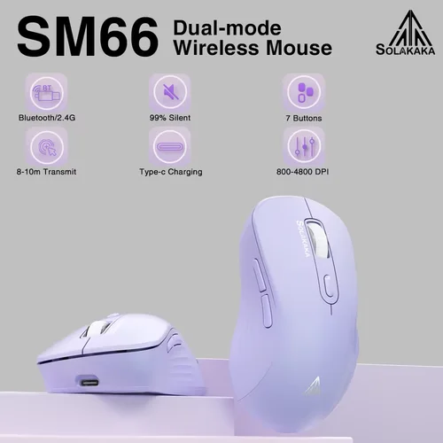 SOLAKAKA SM66 ratón silencioso de modo Dual compatible con Bluetooth 2,4G inalámbrico ligero ergonómico ratones 4800 DPI PC ratón de juego de oficina