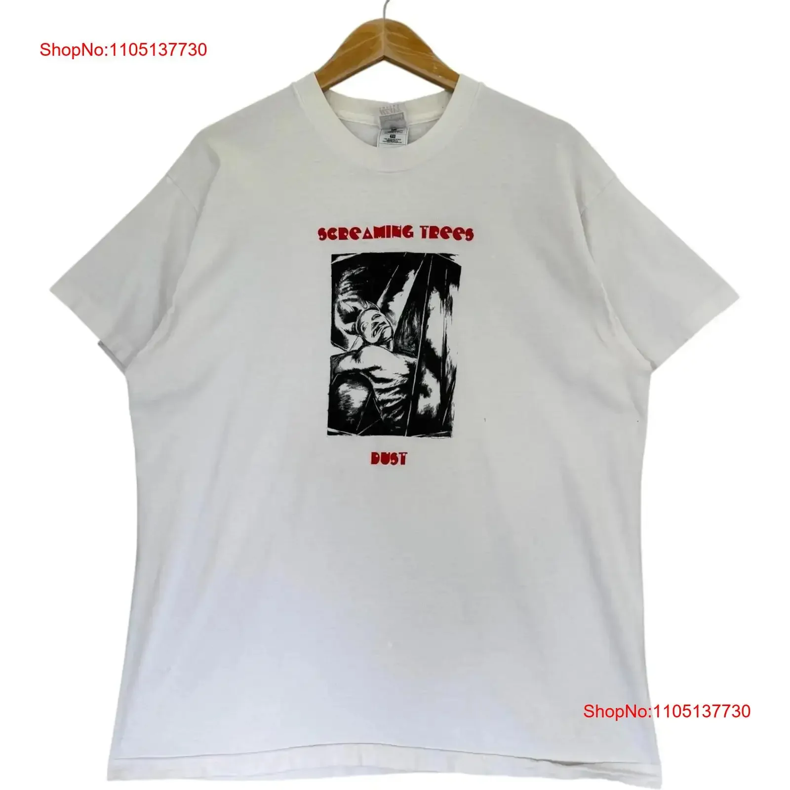 

Винтажная футболка с кричащими деревьями и пылью, белая винтажная потертая дизайнерская одежда XL, повседневный топ для повседневной носки