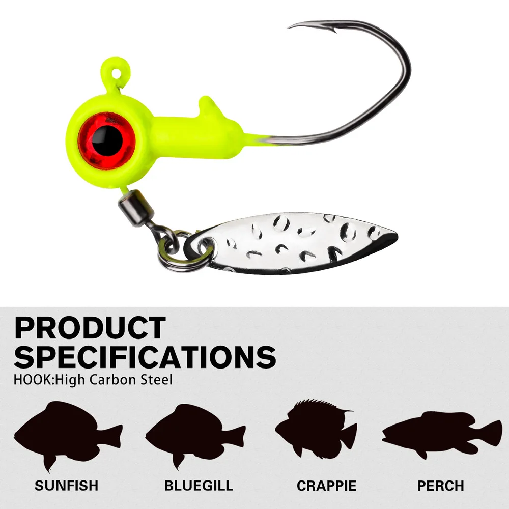 10pcs Weights Jig Head Fishing Hook with Spinner Spoon Mini Ice Barbed Jigging Single Fishhooks for Bass Trout Soft Lure Worm