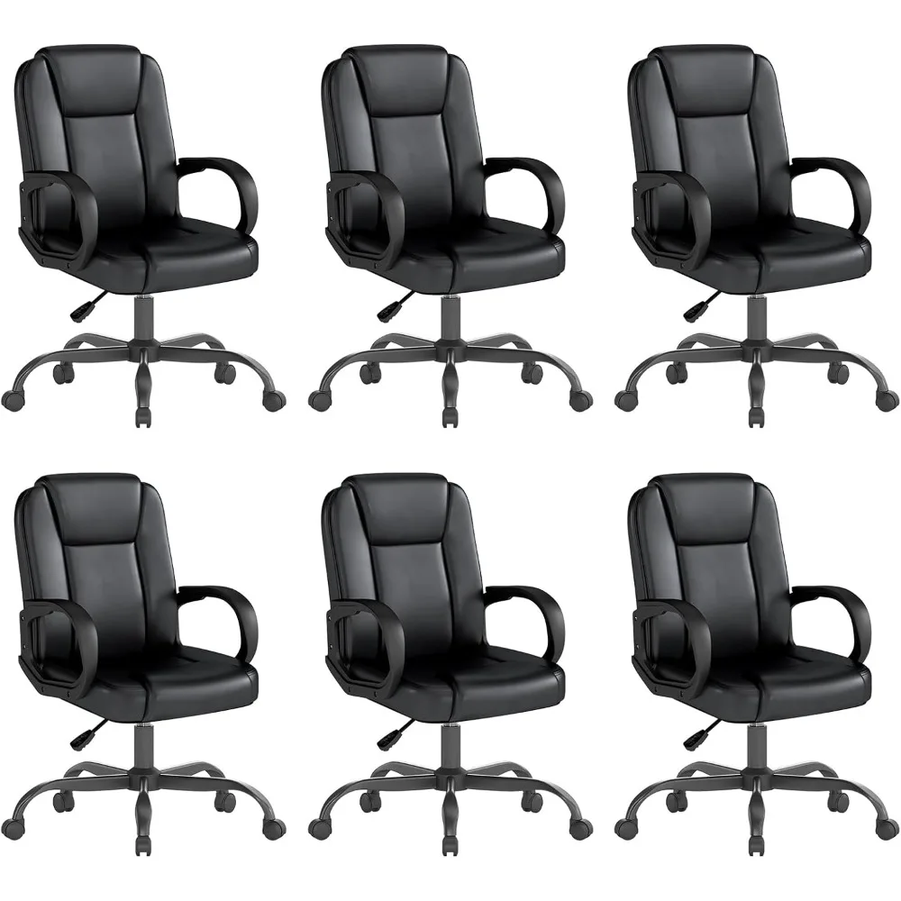 

"Leather Ergonomic Office Chair with Adjustable Armrests for Home and Computer Desk, Mid-Back Swivel, 6-Piece Set, Black"