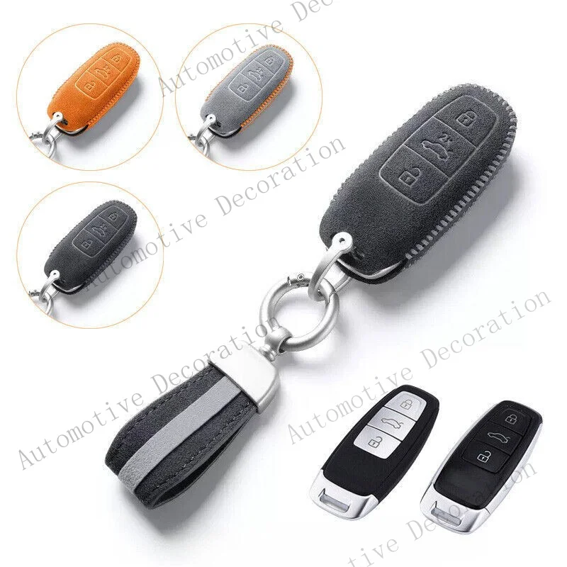 Z+ Suede Leather Car Key Fob Case Cover For Audi A3 A6 A7 A8 S8 Q8 E-Tron S3 S6 RS6