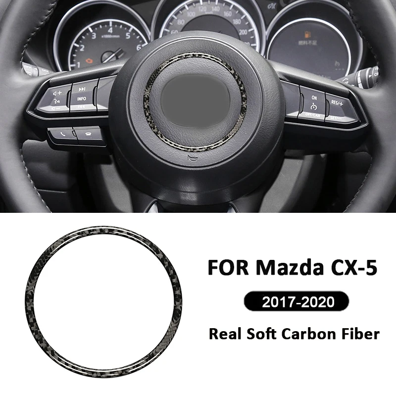 

For Mazda CX-5 2017-2020 Carbon Fiber Car Steering Wheel Center Emblem Frame Trim Ring ecoration Sticker Interior Accessories