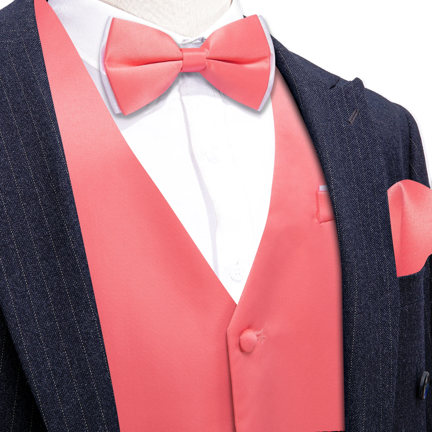 Silk Vest for Men Rose Red Solid Plain Wedding Party Waistcoat Bowtie Set Set Male Sleeveless Jacket Formal Casual Barry Wang