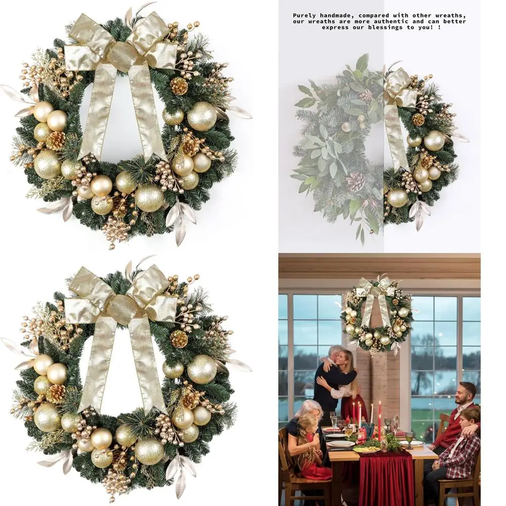 

24 Artificial Holiday Wreath with Pine, Berries, and Gold Balls for Christmas Door Decor