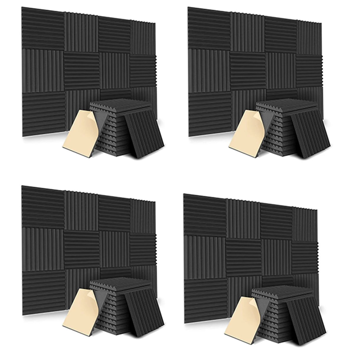 48 Pack Self-Adhesive Acoustic Panels, Sound Proof Foam Panels, High Density Soundproofing Wall Panels for Home(Black)