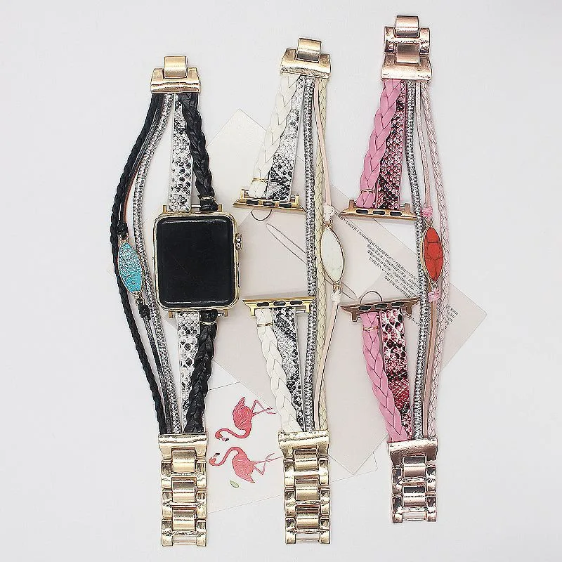 Luxury Leather Strap For Apple Watch 7 41mm/45mm 44mm/40mm 38mm 42mm women Metal charm bracelet iwatch series 5 4 3 6 SE band