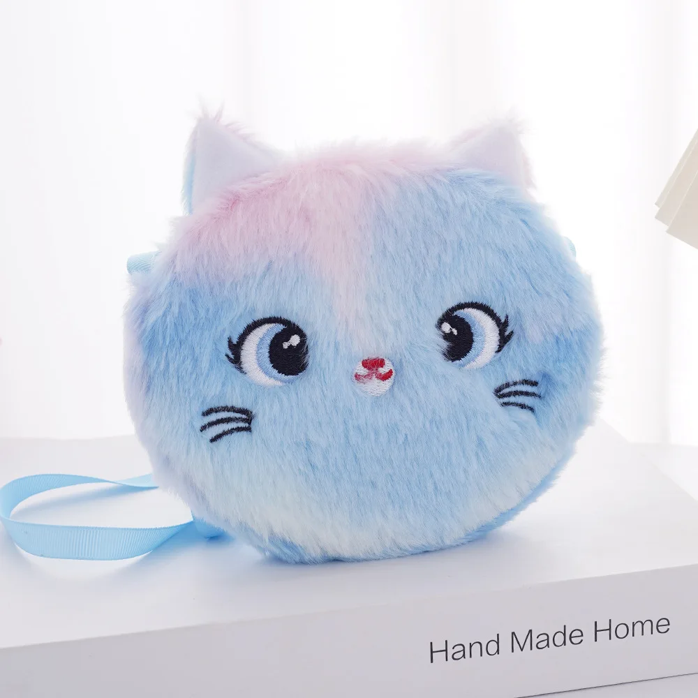 الكرتون الملونة القط الاطفال لينة أفخم حقائب كروسبودي خفيفة الوزن المحمولة الأطفال محفظة نسائية للعملات المعدنية لطيف فتاة فروي حقيبة كتف مخلب #1