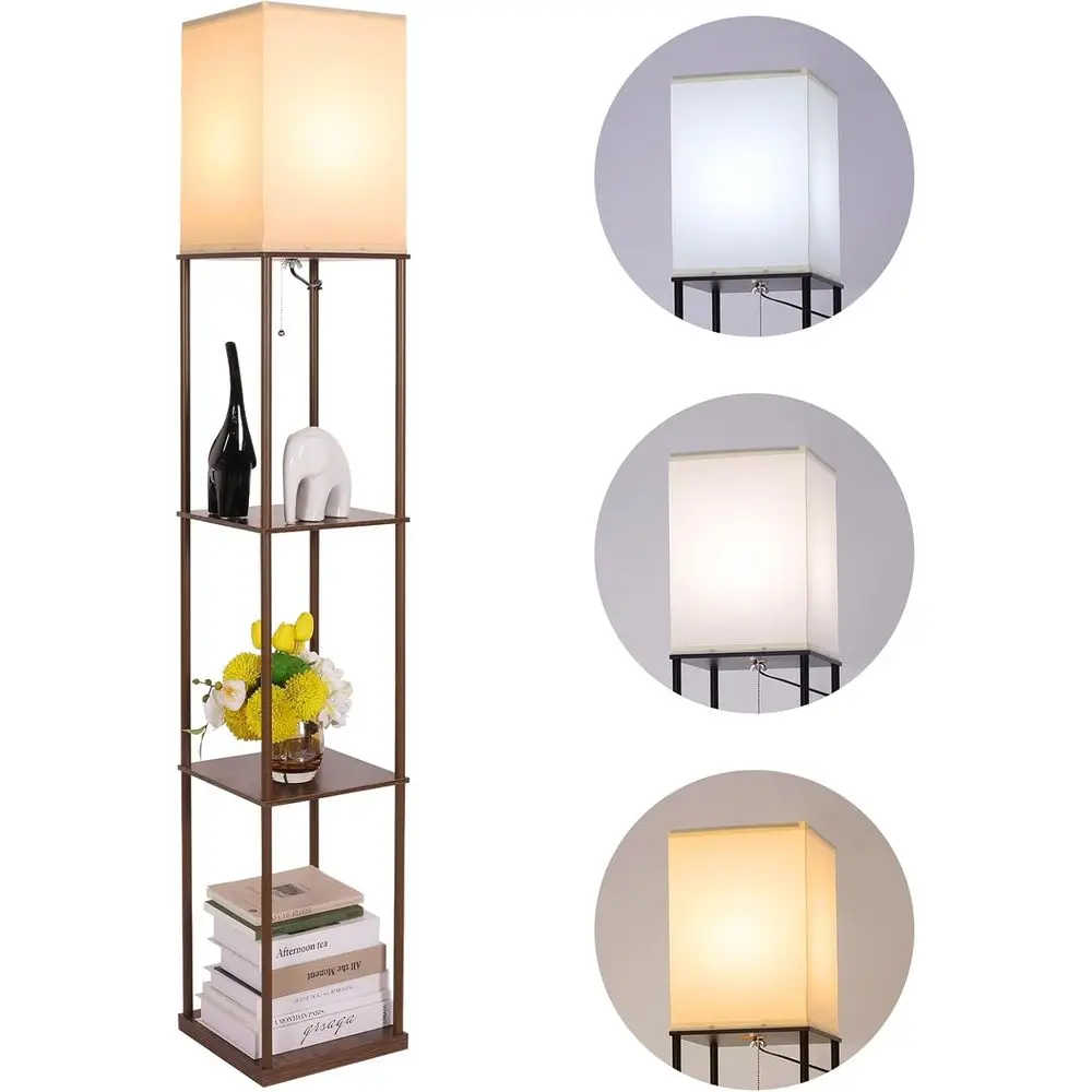 

Напольная лампа с полками, квадратная напольная лампа с лампочкой с 3 режимами цветовой температуры, лампа-витрина для гостиной, спальни и
