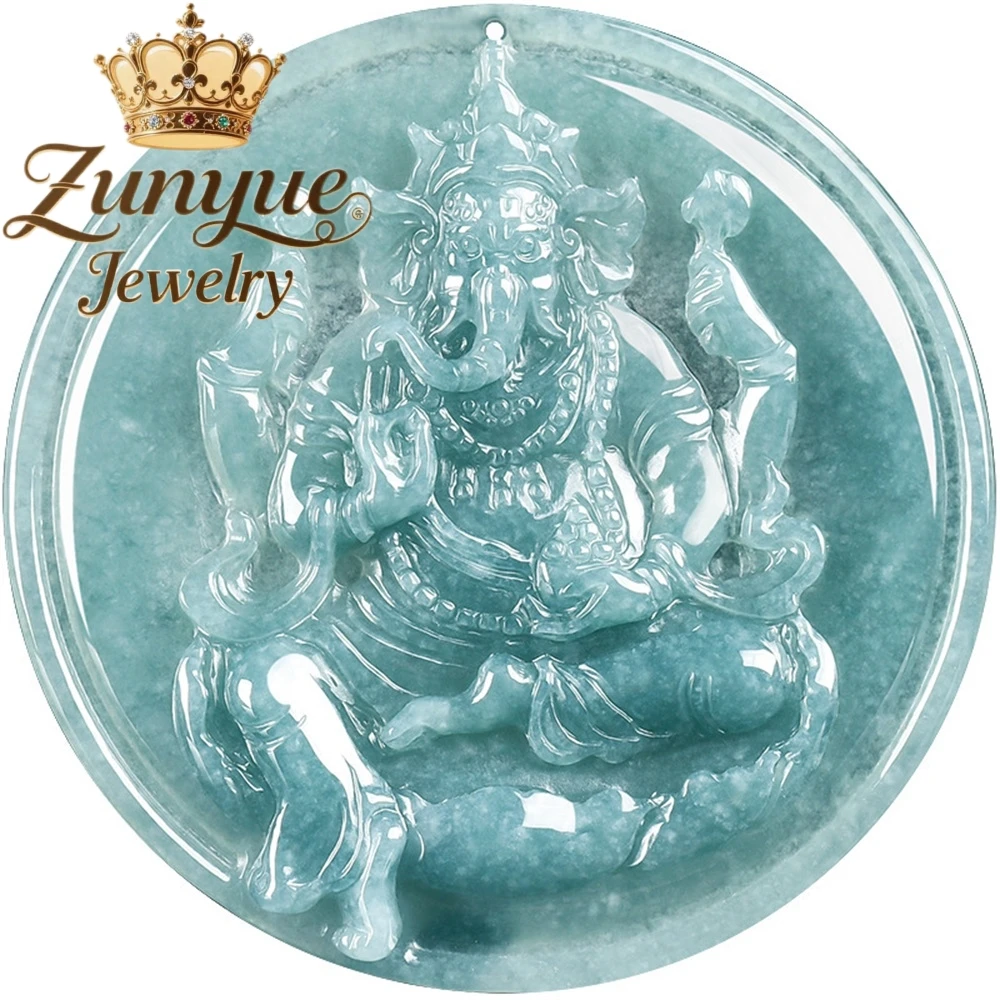 

Natural Genuine A-Grade Blue Water Ice-Quality Jadeite Elephant God Pendant High-End Exquisite Luxury Popular Fine Jewelry Gift