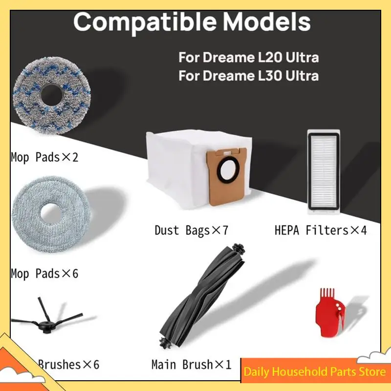 Peças de reposição para aspirador de pó dreame l30 ultra/l20 ultra, escova lateral principal, filtros hepa, esfregão, saco de pó
