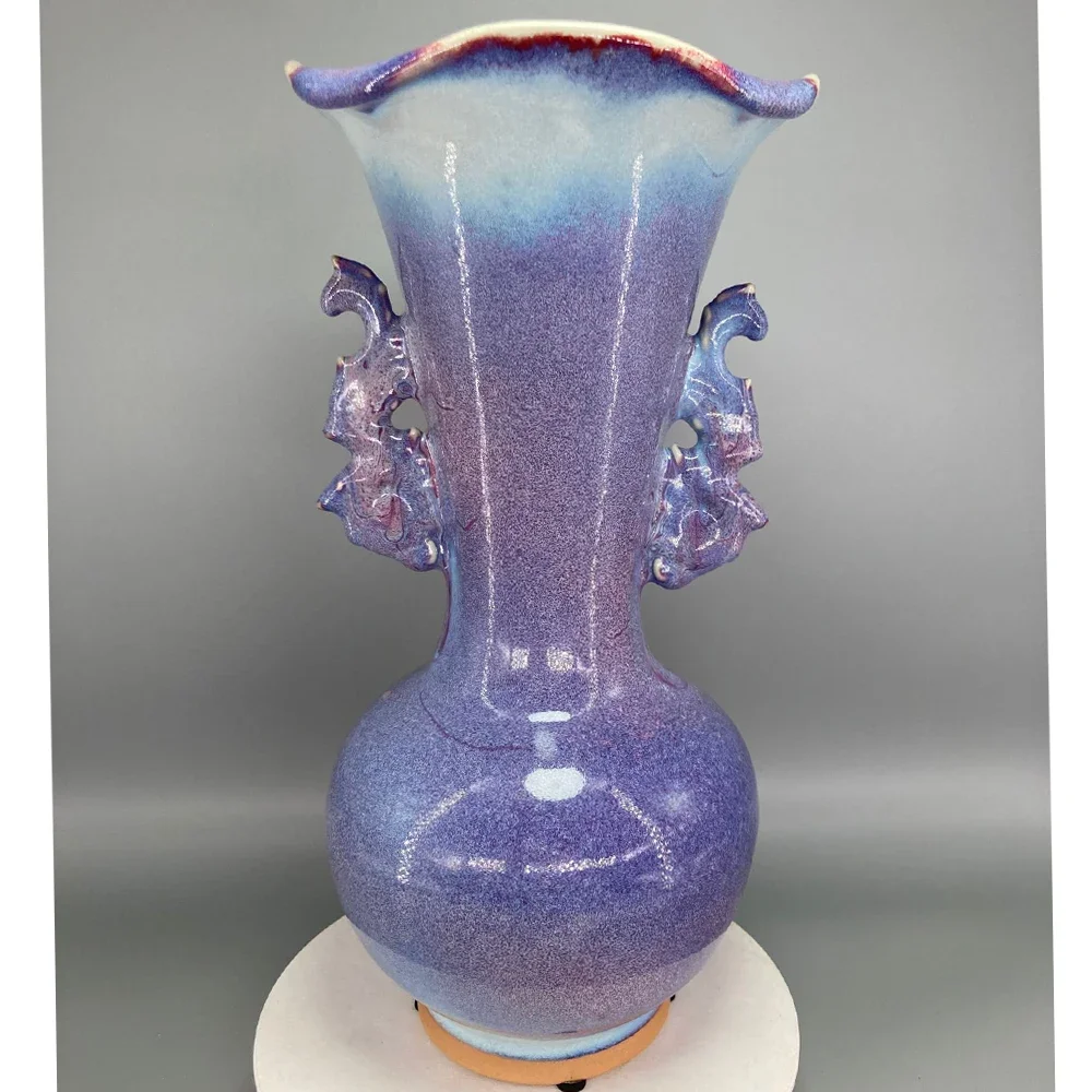 Florero de cerámica con doble grieta de dragón, horno de cambio Jun, decoración de regalo, jarrones de habitación, decoración del hogar, Florero, alto, 33,5 cm