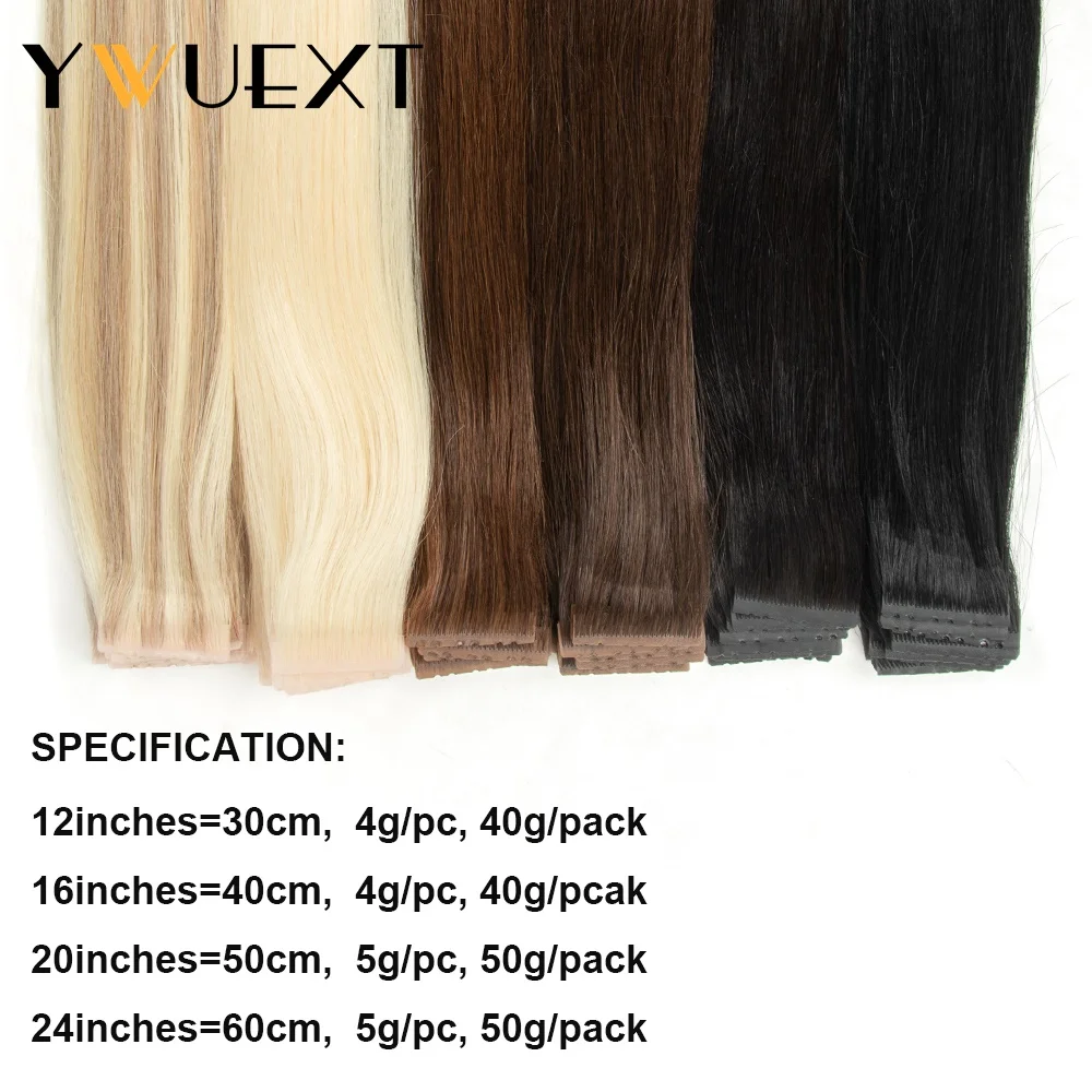 YWUEXT Twin Tab Weft Hair Extensions PU Skin Weft Hole Hair 100% Natural Human Hair Machine Remy Hair 10pcs/pack  16'' 20'' 24''