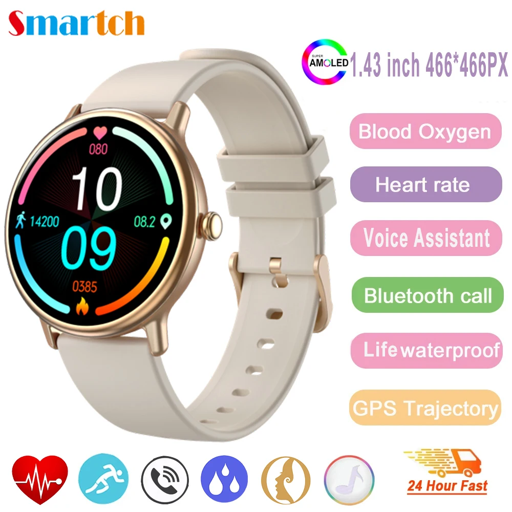 

Новые умные часы с AMOLED-экраном 1,43 дюйма, синий зубной звонок для женщин, монитор сердечного ритма и здоровья, спортивные водонепроницаемые умные часы для фитнеса, женские