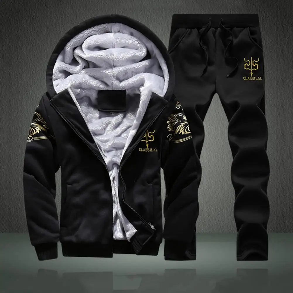 Tracksuit Men Coat Suit Warm Thick Elastic Waist Cardigan Sweatshirt Thick Trousers Outfits Set Sportswear Winter 2024