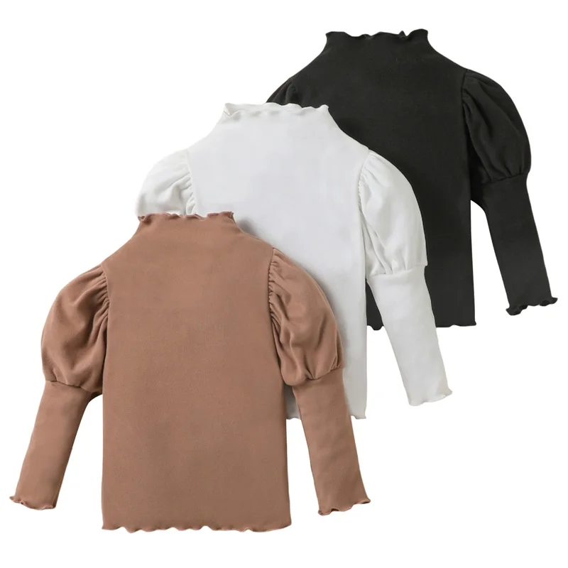 Girls Turtleneck Long Sleeve Shirt 3-Pack Set Solid color Kids Basic Soft Casual Blouse Fall Oufit