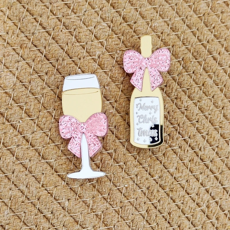 KUGUYS 2pcs/lot Christmas Champagne Brooches for Women Acrylic Red Wine Glass Pin Party Jewelry