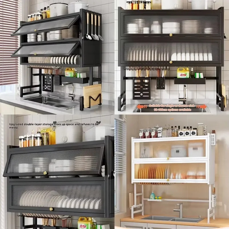 3 Layer Wire Bowl Rack with Lid Kitchen Sink Dish Drying Rack Storage Organizer for Tissue Over Sink
