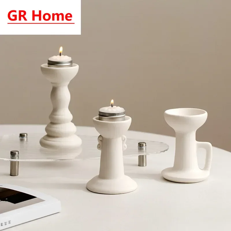 Creative Ins-style Ceramic Candle Holders, Nordic Home Decor Ornaments, White Candlesticks for Ambient Decoration