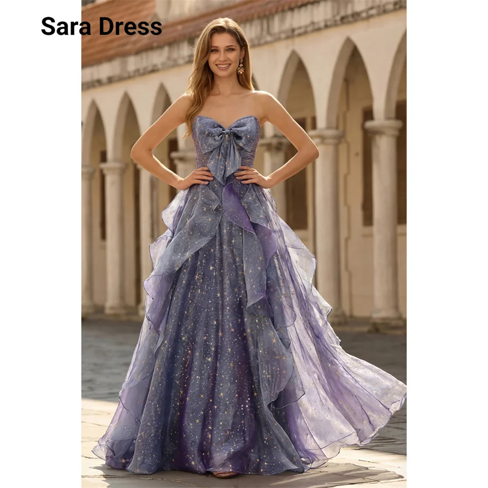 Sara Custom Purple Shiny A Line Sweetheart Formal & Evening Gowns Evening Dresses Wedding Elegant Long Party Dresses Prom Dress