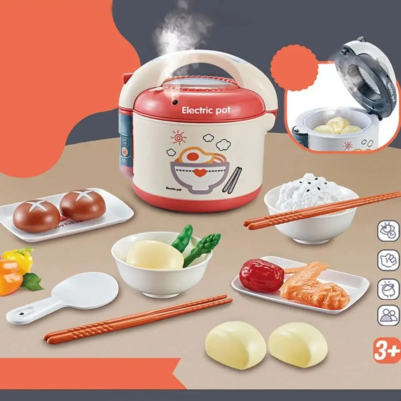 مجموعة ألعاب المطبخ للأطفال ، بخاخ صوت محاكي ، طباخ أرز ، منزل لعب مزيف ، أجهزة ، هدايا ألعاب تعليمية ، 21 طاهيا