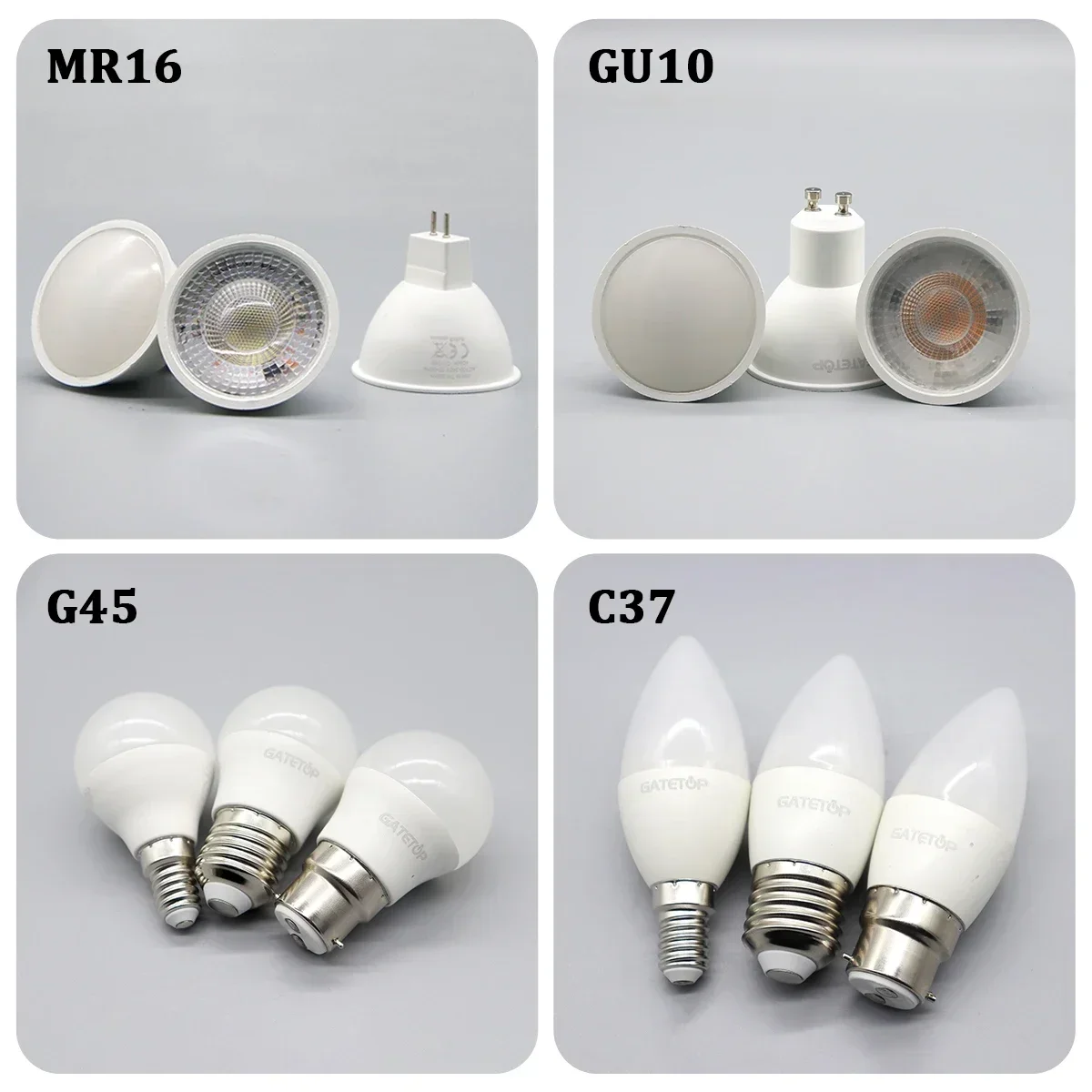 가정과 사무실 인테리어 장식을 위한 여러 기본 옵션이 있는 6pcs 다목적 LED 스포트라이트 램프 E27 B22 E14 GU10 GU5.3