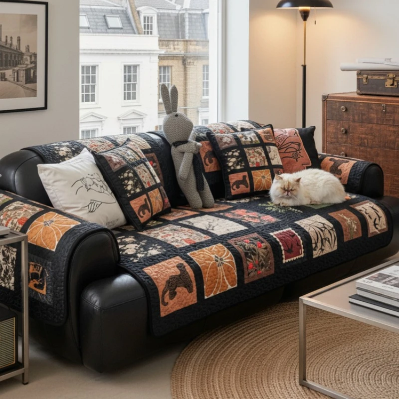 

French retro dark dirt-resistant art sofa cushion thickened and non-slip four-season universal light luxury sofa towel cover