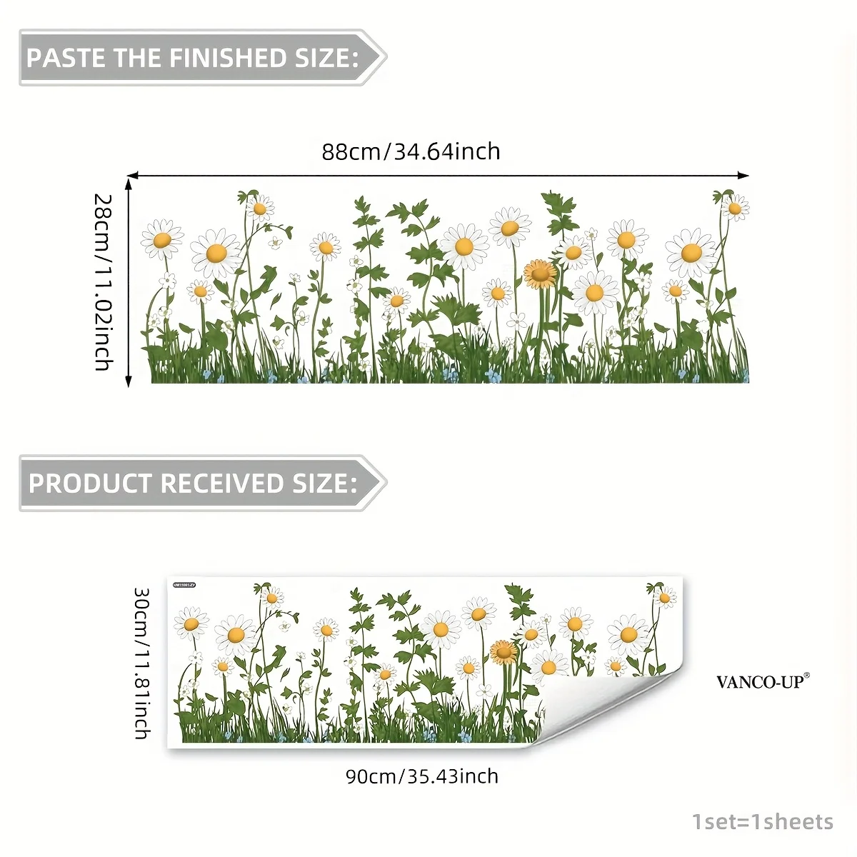 1 قطعة شارات جدارية كبيرة الأزهار ديزي خلفية مثل الحدود الديكور غرفة المعيشة غرفة نوم المطبخ القابلة للإزالة البلاستيكية ديكور غرفة نوم