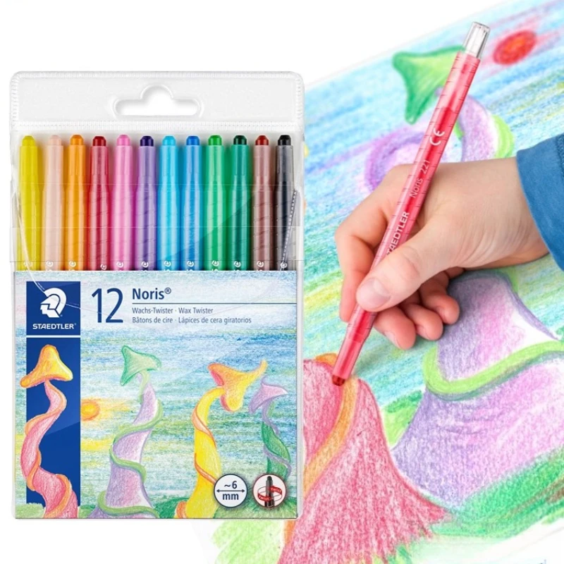 

STAEDTLER Noris 12-цветные скручивающиеся мелки Цветные мелки с масляной краской Нетоксичные мелки Гладкая окраска без грязных рук
