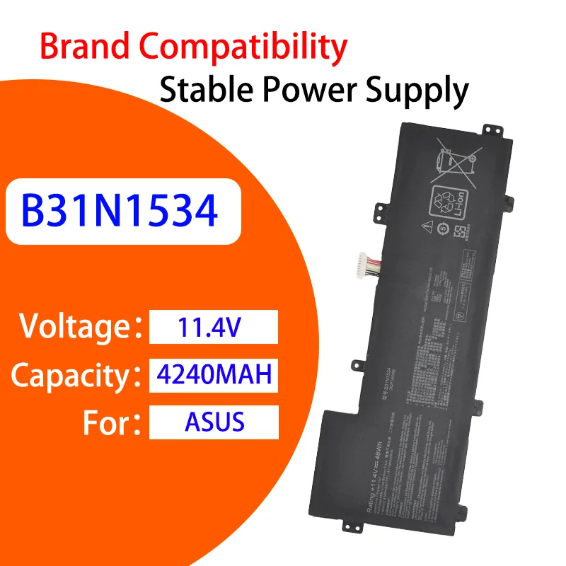 

Premium B31N1534 Battery For ASUS U5000U UX510 Series V510U V510UX 11.4V 4240mAh Rechargeable Replacement Laptop Battery