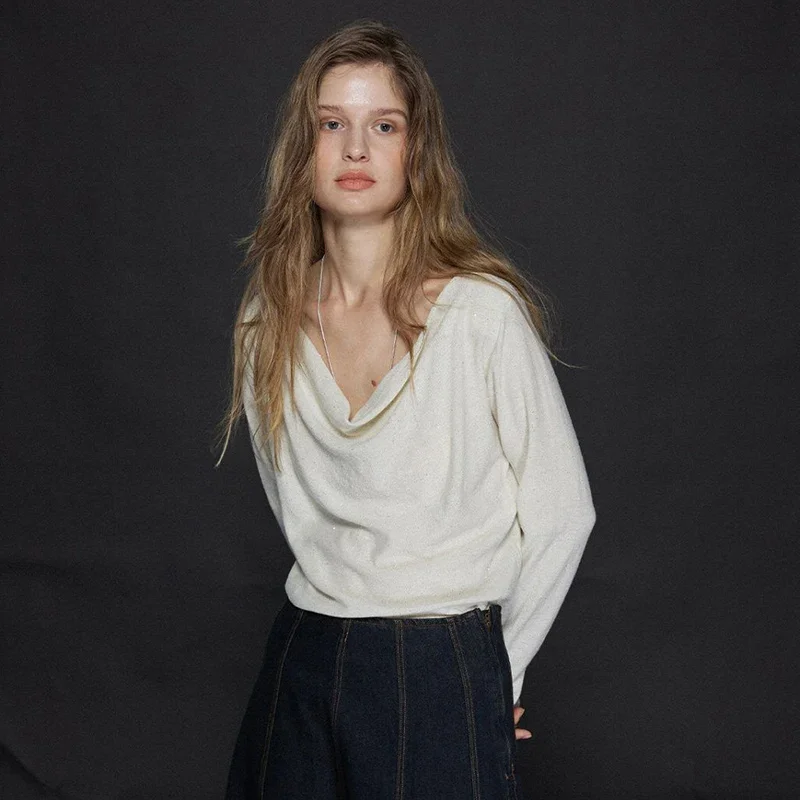 

French Style Solid Color Loose Long Sleeved Knitted T-shirt Spring/Autumn New Collection Popular Fashion High Street Women's Top