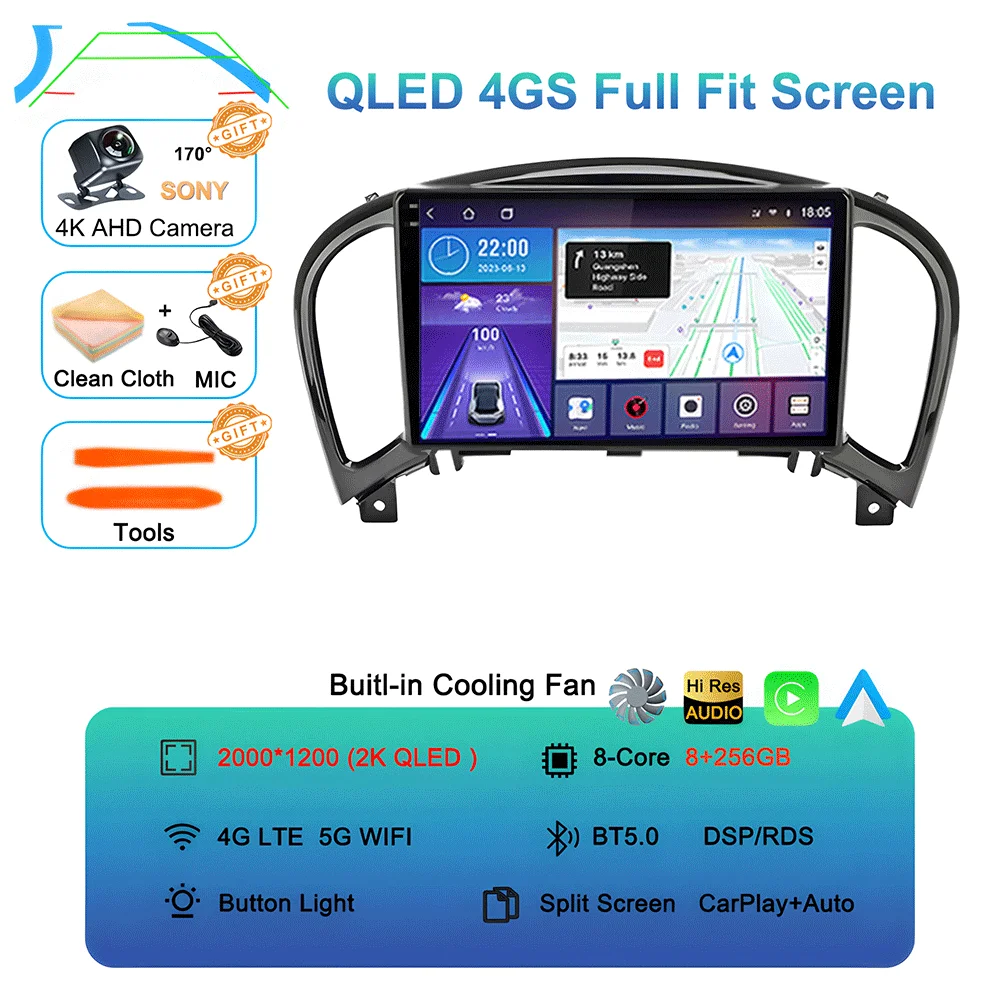 Android 16 videospeler Carplay Auto voor Nissan Juke YF15 2010 - 2014 Multimedia autoradio WiFi+4G DSP 2 DIN touchscreen