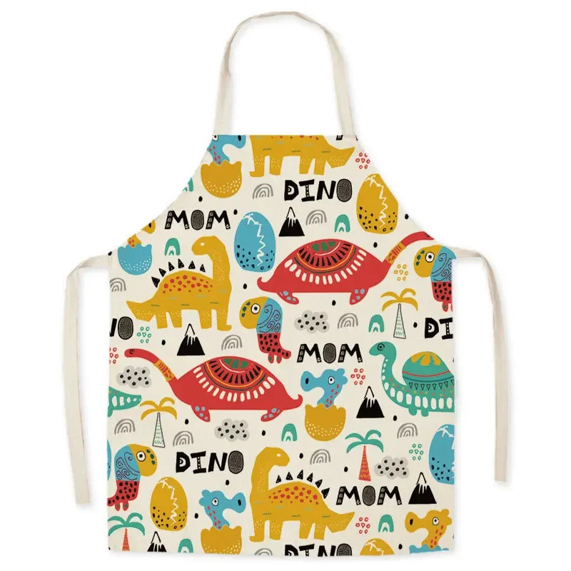 Cartoon Dinosaur Cute Apron for Children Kitchen Cooking Linen Soft Fabric Adults Children Bib Apron Cooking Accessories Aprons