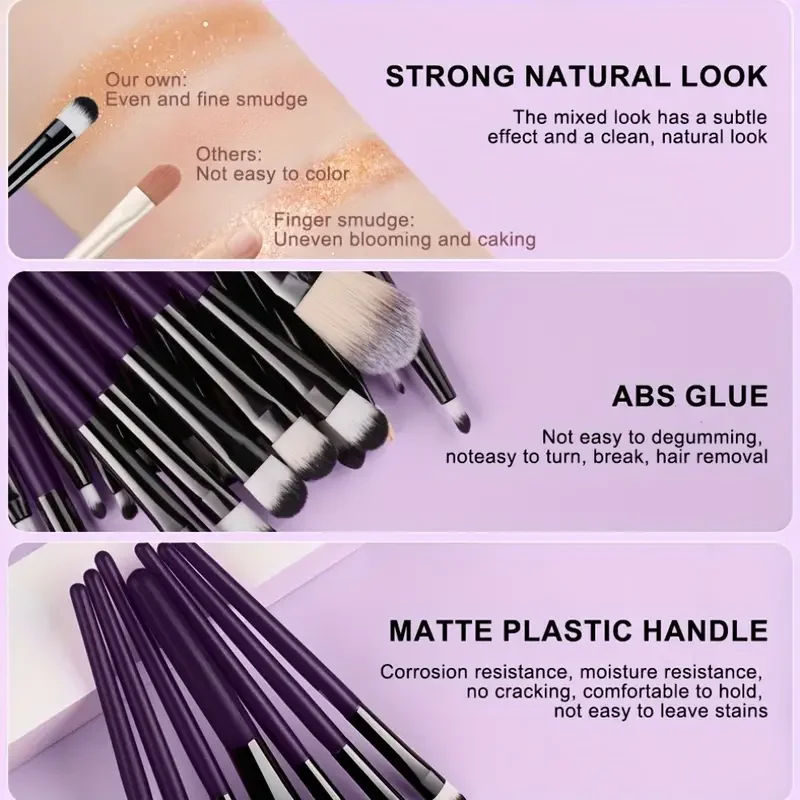 20 SZTUK Profesjonalny Zestaw Pędzli do Makijażu Premium Syntetyczne Pędzle do Eyelinerów Cieni do Powiek Podkładu Rozświetlacza Korektora Różu Zestaw do Makijażu