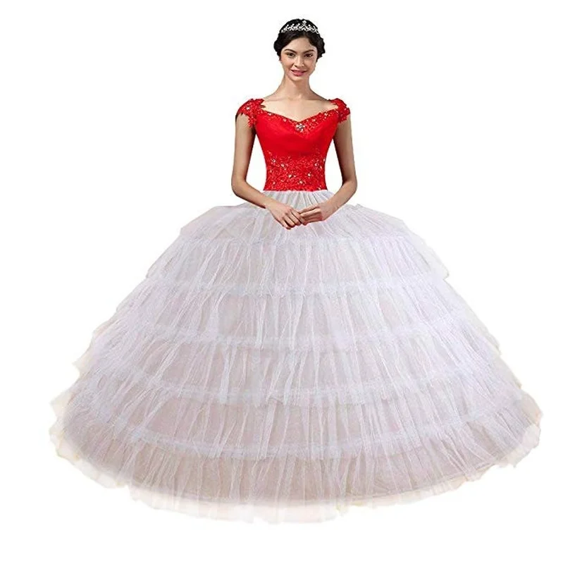 

White Petticoats for Wedding Dress 6 Hoops 6 Layers Tulle Adjustable Ball Gown Prom Crinolina Vestido De Novia